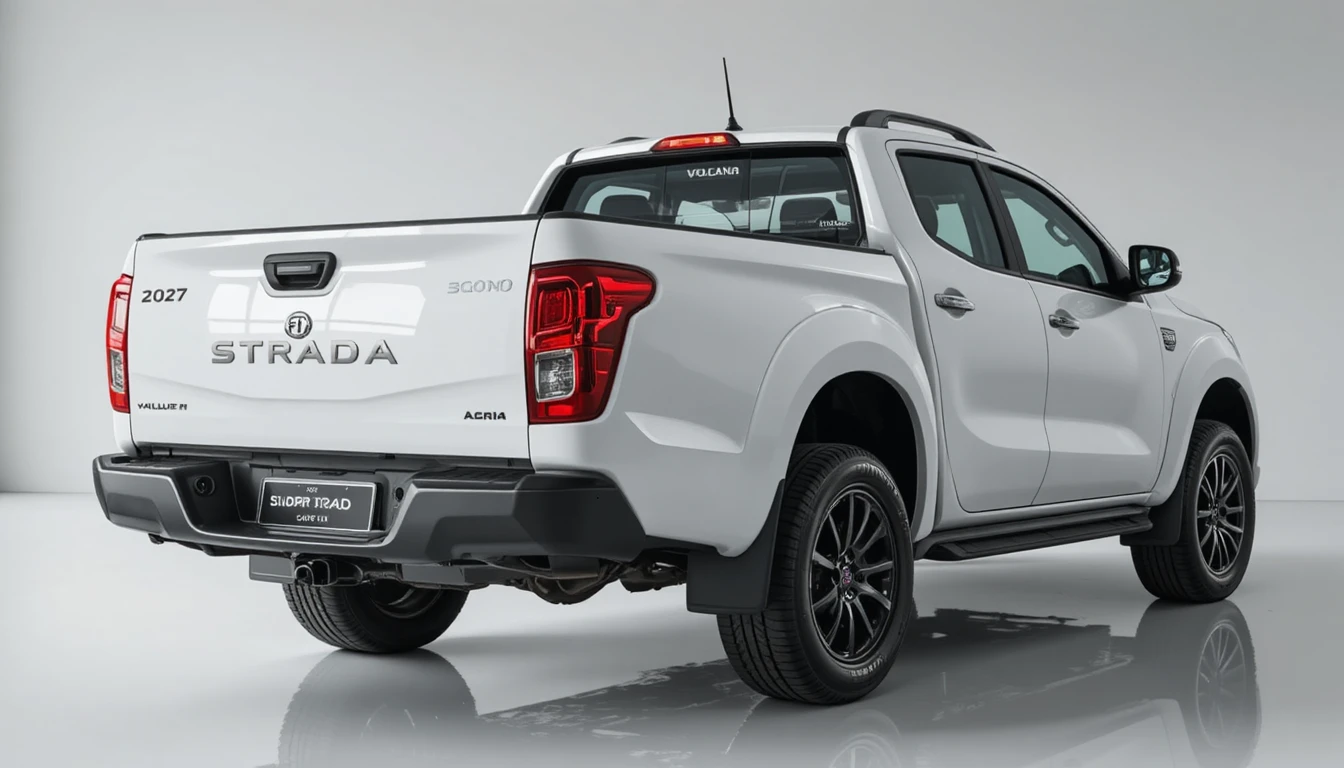 Camioneta pickup blanca en showroom moderno con fondo brillante