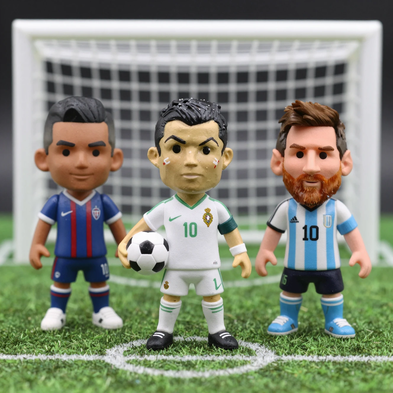 Figurines de football de collection sur un mini terrain