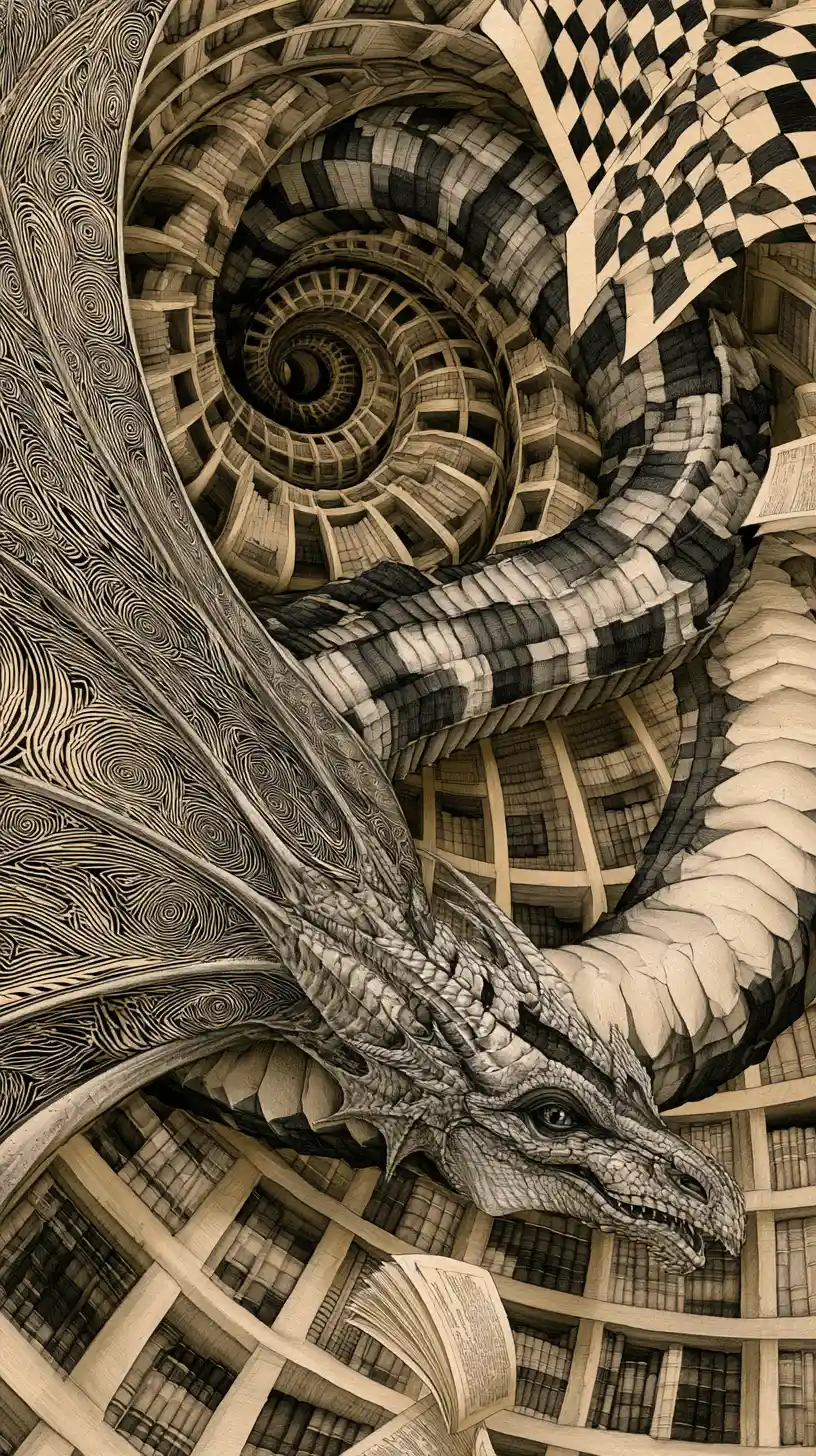 Ancient Dragon Guarding A Vast Endless Fantasy Library