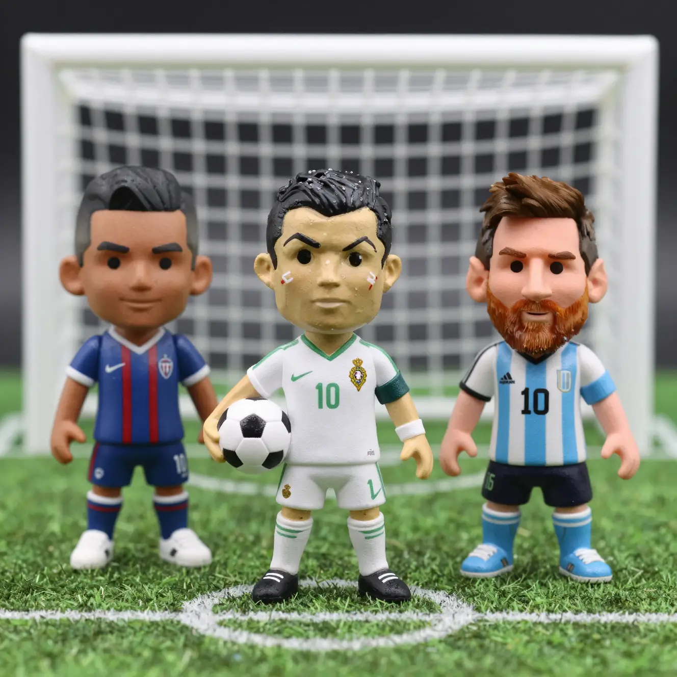 Statuette da collezione di calcio su un mini campo