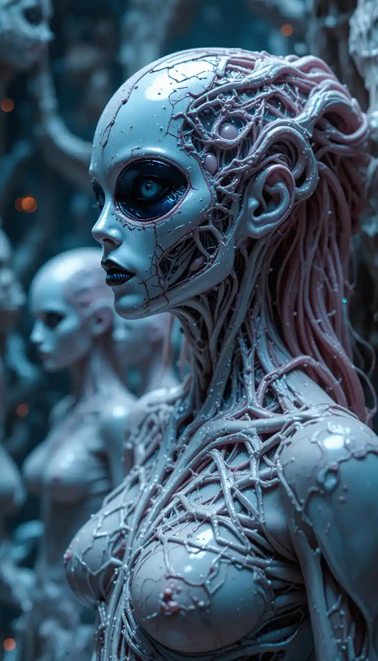 In Latex gehüllte Frauen in einem surrealen Sci-Fi-Latex-Universum