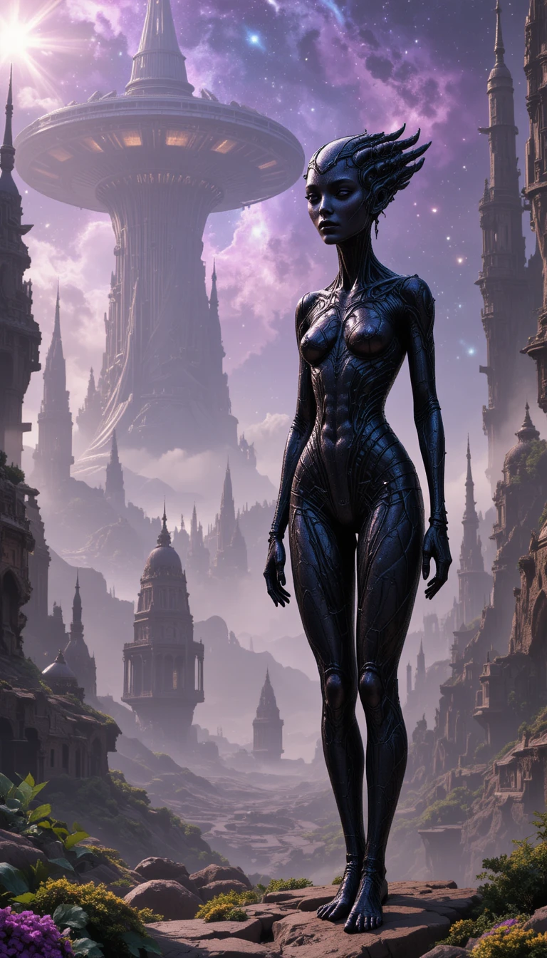 Alien figures in living latex armor amid colossal bio cities