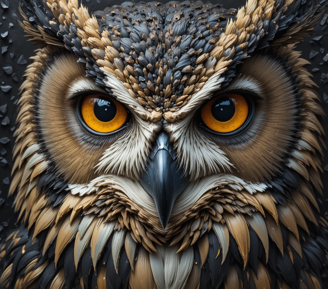 Retrato em close de uma coruja majestosa com olhos intensos e expressivos