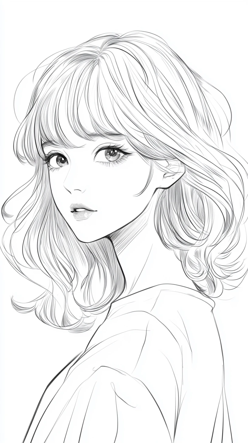 Nahaufnahme-Line-Art-Porträt eines jungen Mädchens