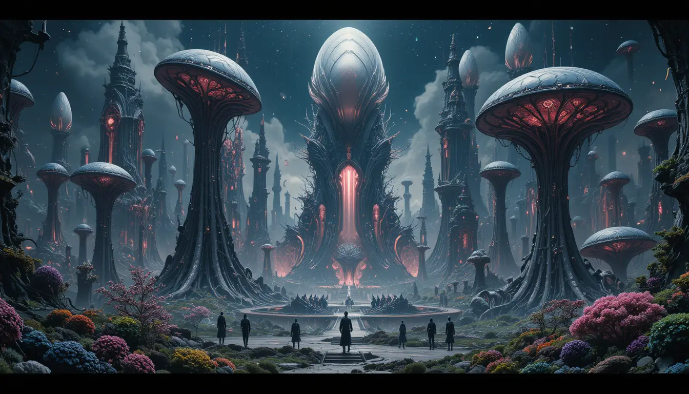Civilizações alienígenas surreais em um universo biopunk cósmico