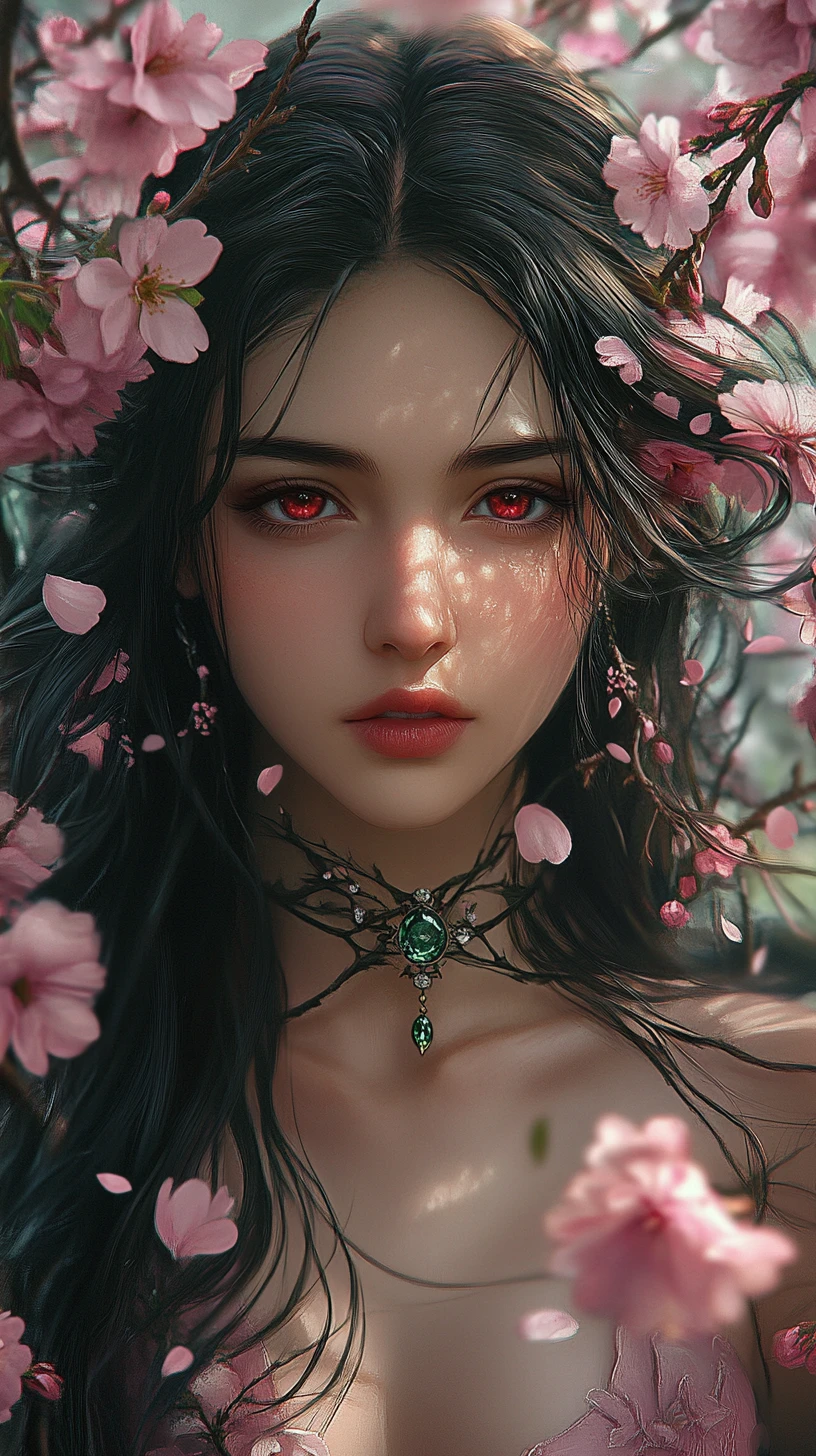 Cherry blossom girl in an ethereal fantasy portrait