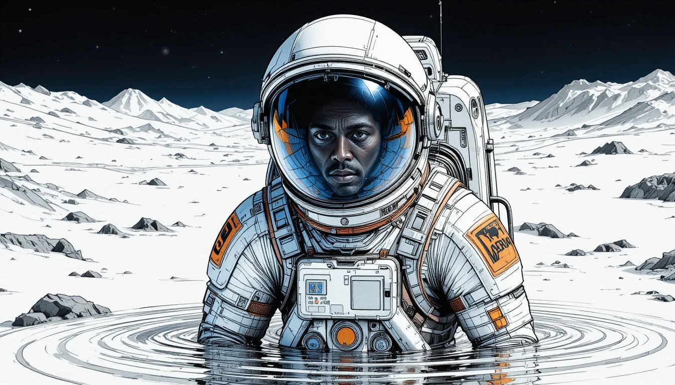 Astronaut treibend im dunklen Ozean unter sternklarer Nacht