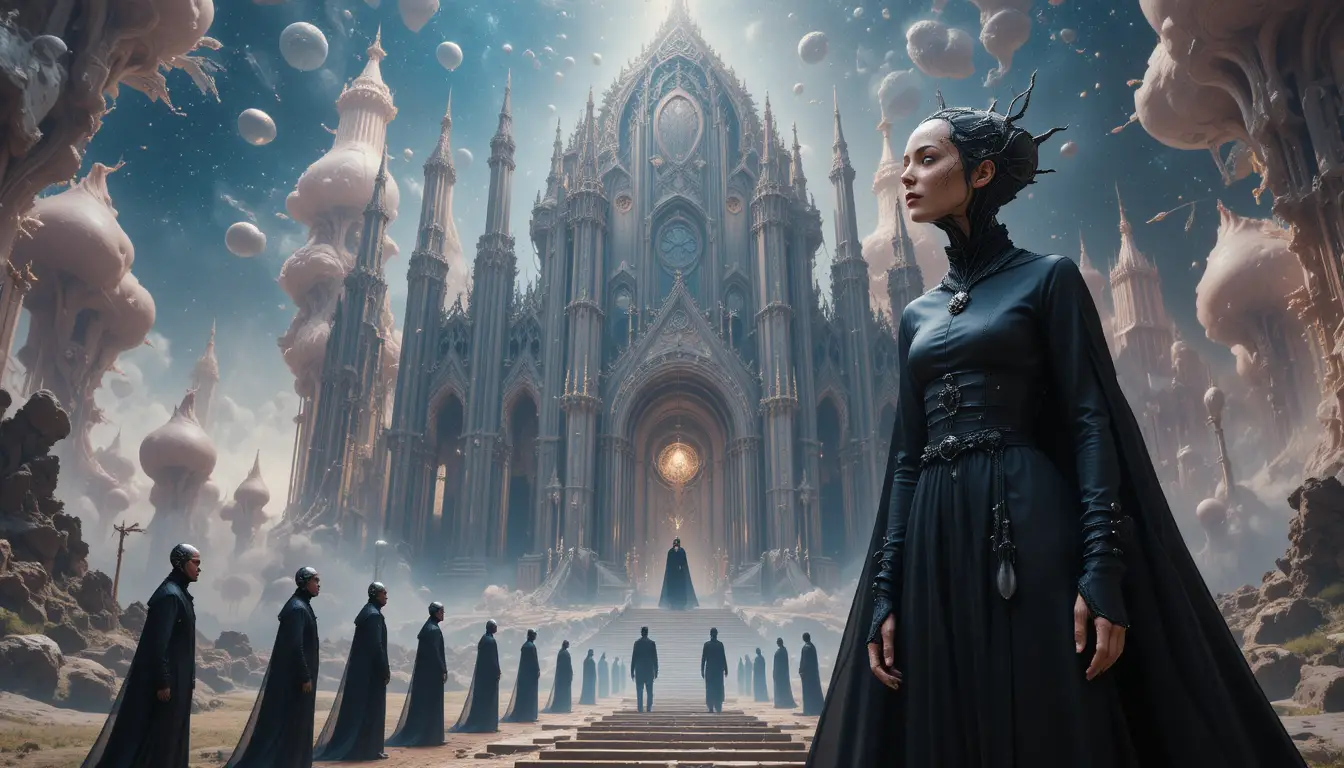 Alta-sacerdotisa em catedral biomecânica de látex vivo