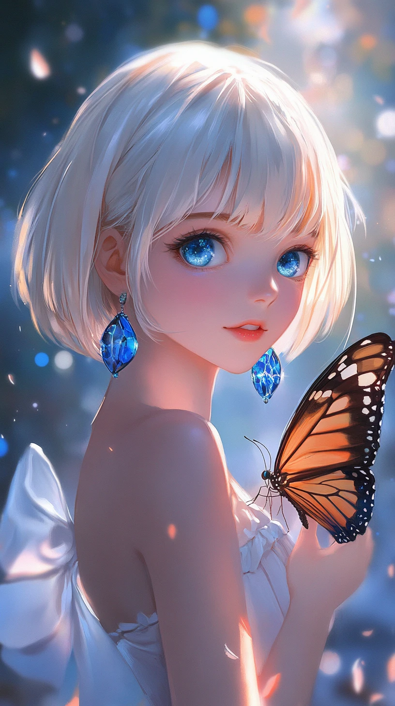 蝴蝶與柔和夢幻色彩中的年輕動漫少女