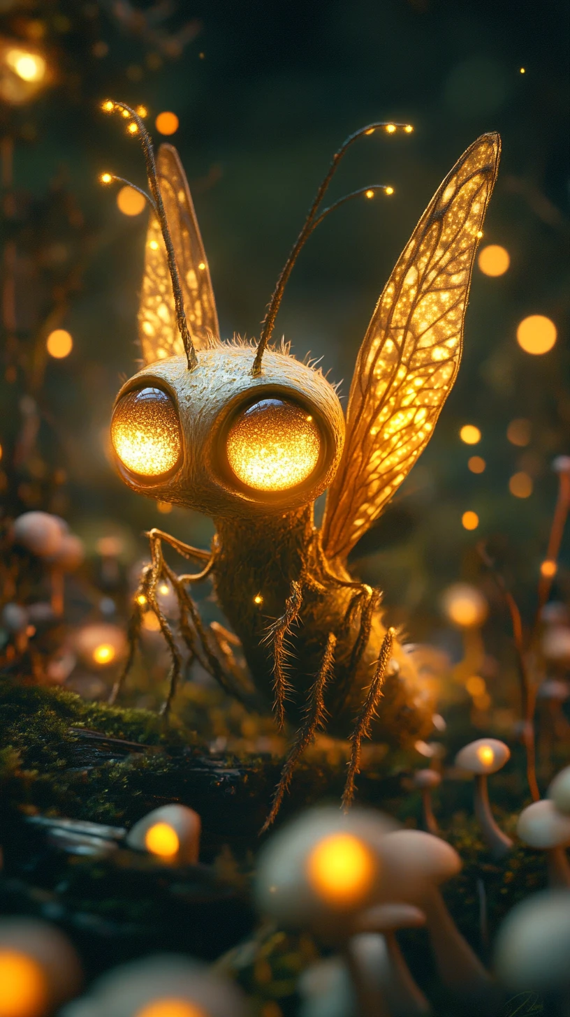 Créature extraterrestre dans une forêt fantastique bioluminescente et lumineuse