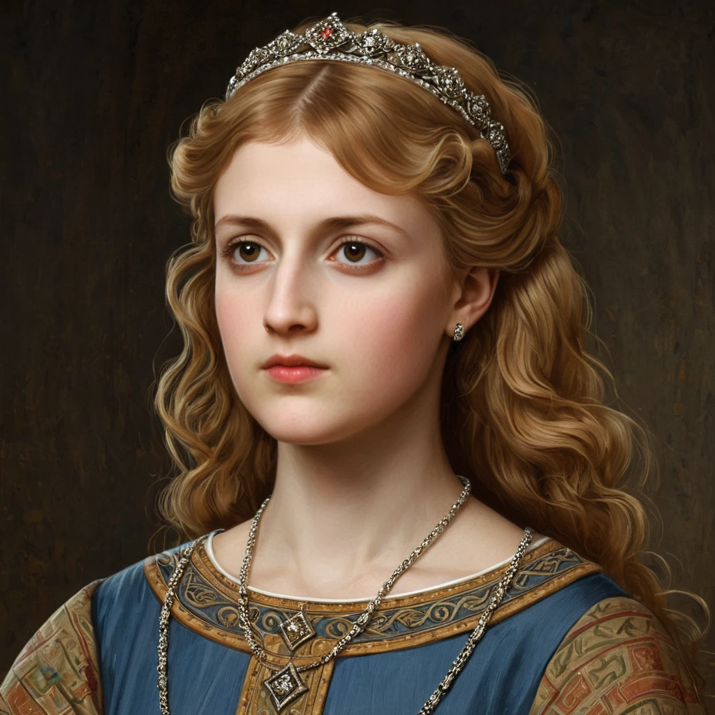 Retrato de princesa escocesa em estilo de pintura românica medieval