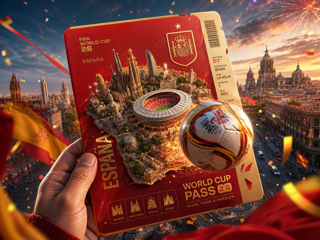 Spanien-WM-Pass-Poster mit explodierender Fußballszene