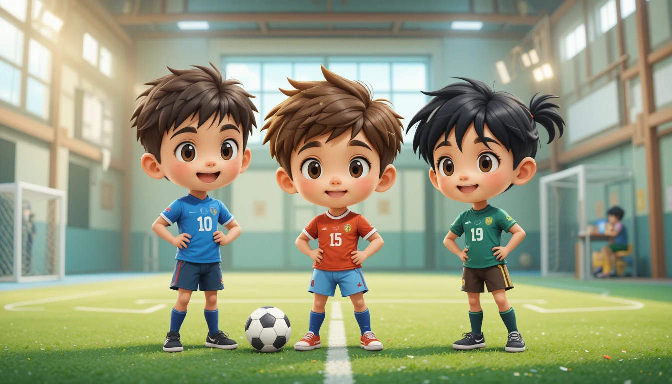 Personaggio per la giornata sportiva per bambini in una palestra indoor