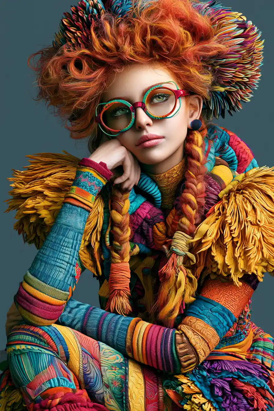Mujer excéntrica en retrato de moda vibrante e imaginativo