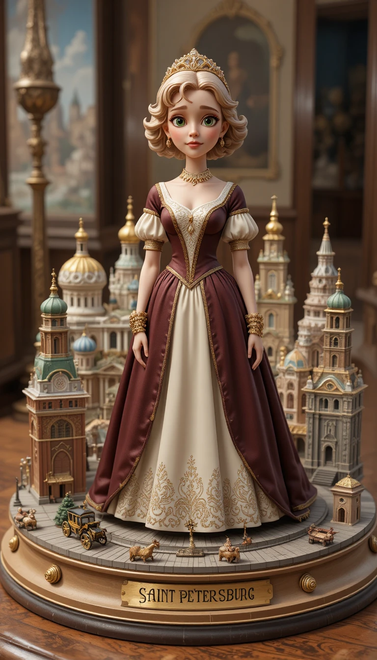 Pixar style European woman figurine in ivory ballgown