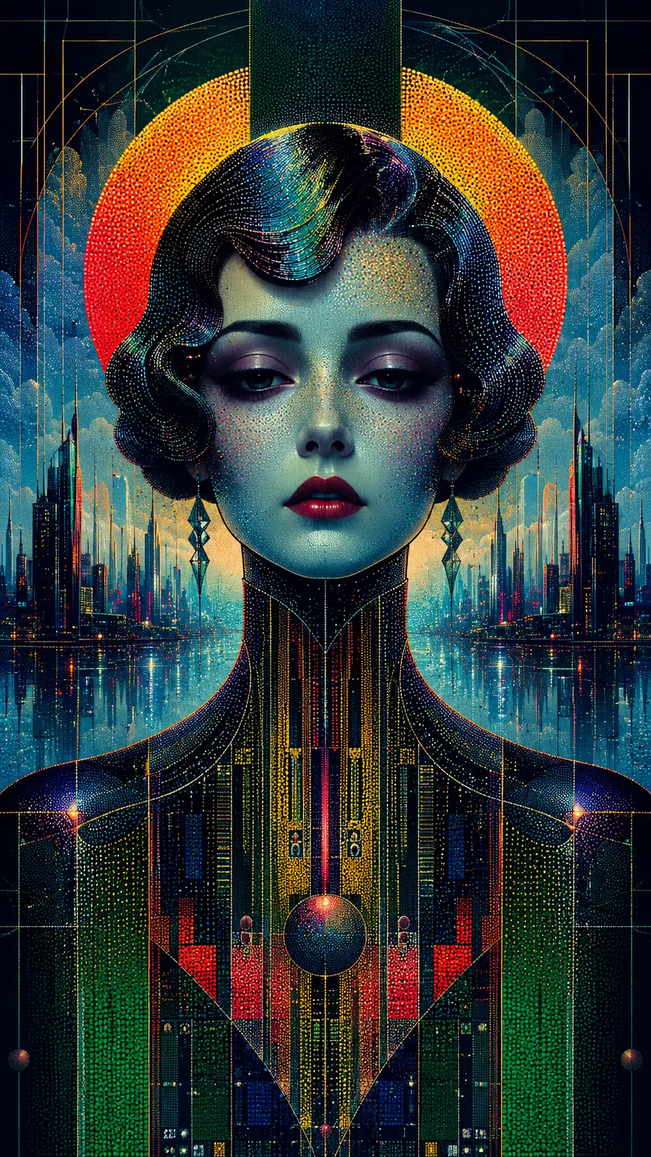 Cyberpunk portrait of a woman with mysterious dark eyes