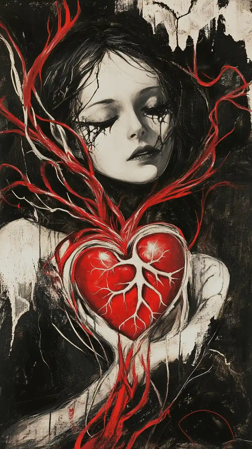 Dark fantasy fairy with surreal spiral heart transformation