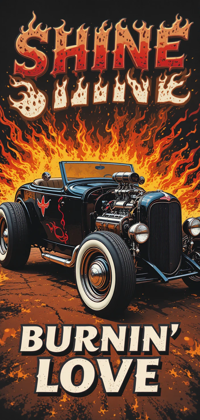 Roadster preto vintage sobre fundo abstrato laranja flamejante