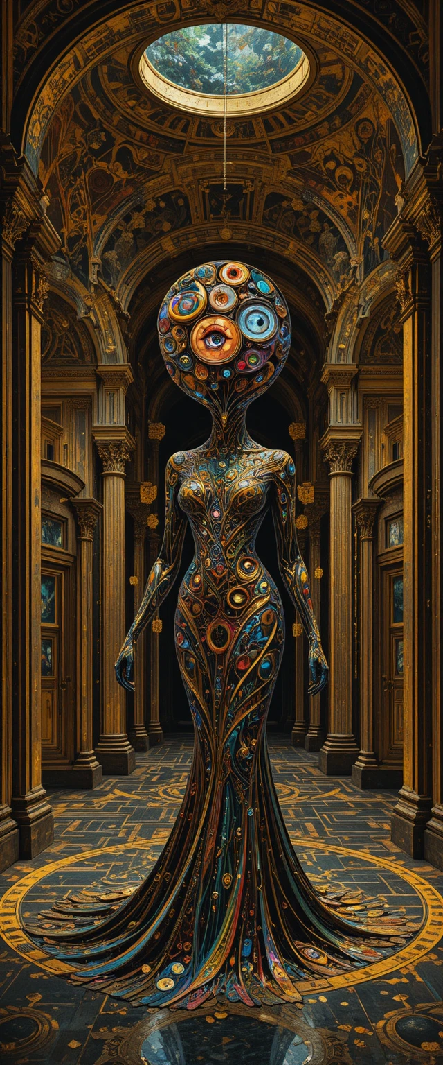 Intérieur abstrait psychédélique aux formes géométriques labyrinthiques