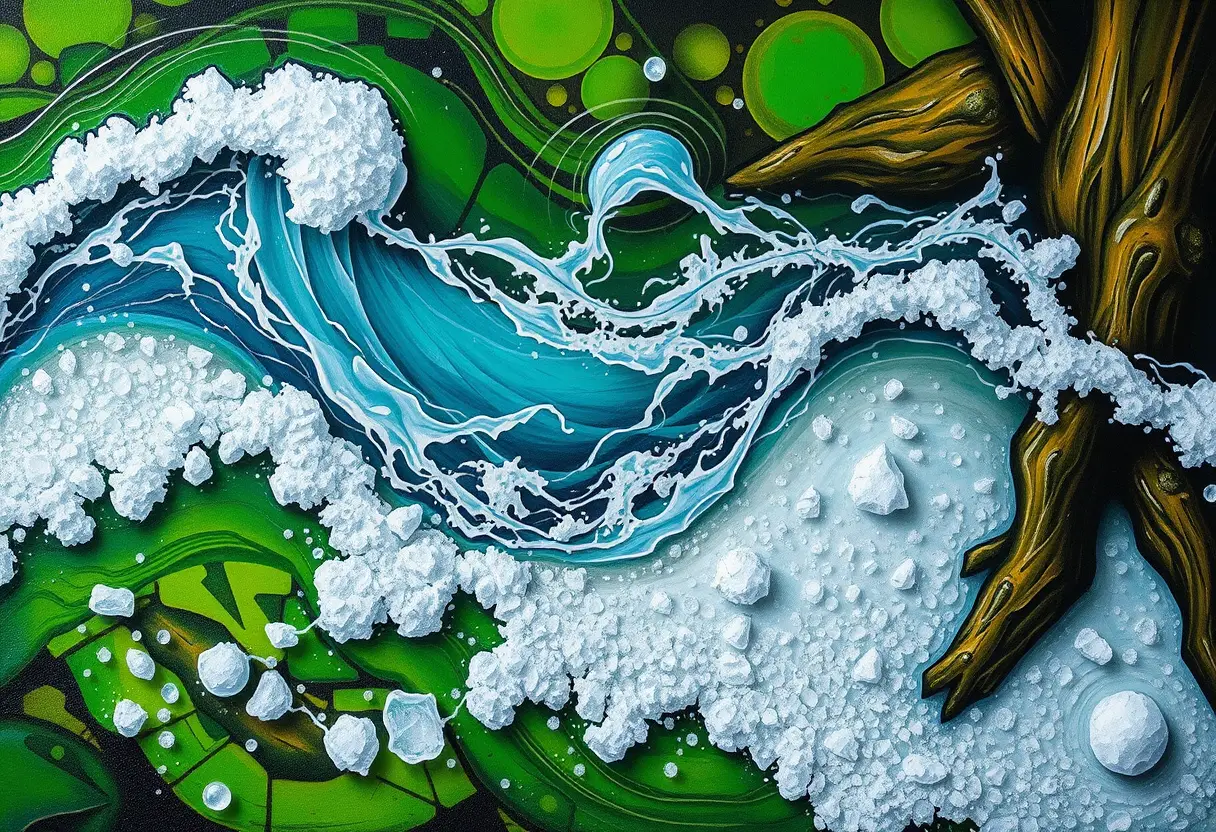 Mystical flowing water forming a cosmic inner structure