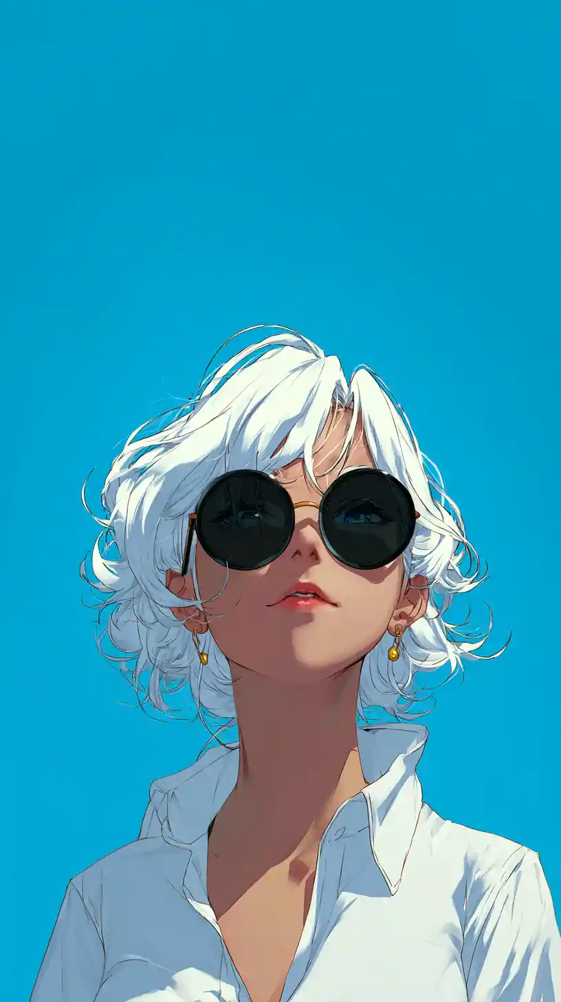 Ragazza anime con capelli bianchi e occhiali da sole rotondi – ritratto