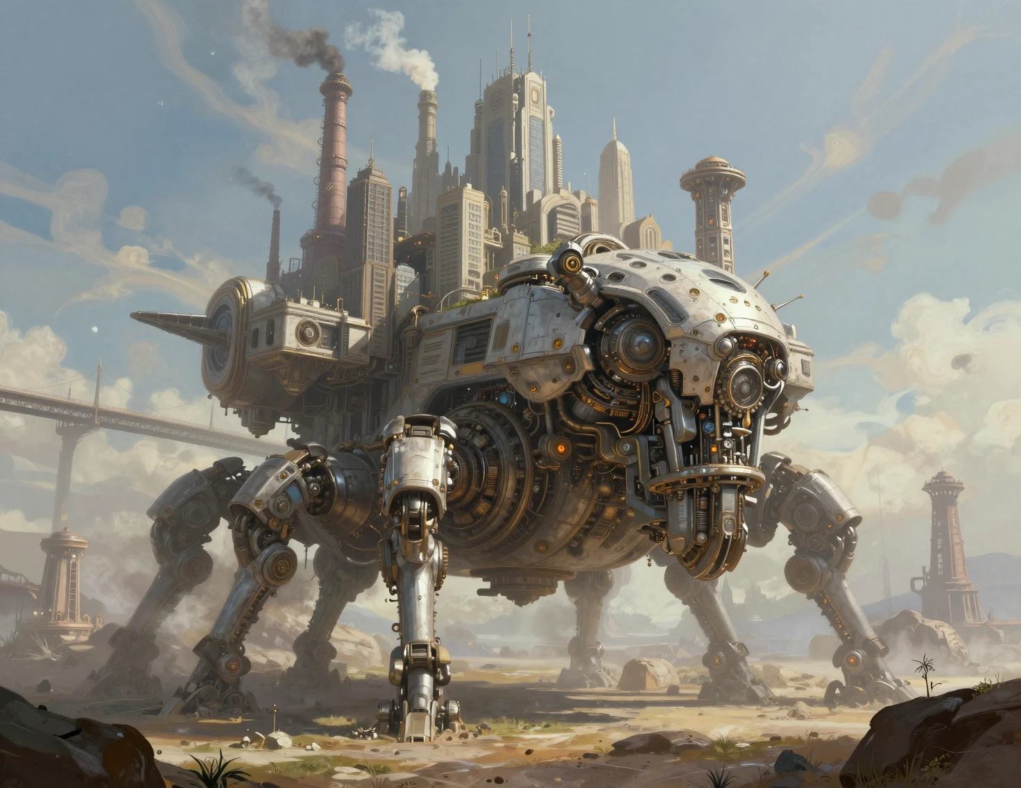 Colossal fortaleza móvel cruzando um deserto estéril