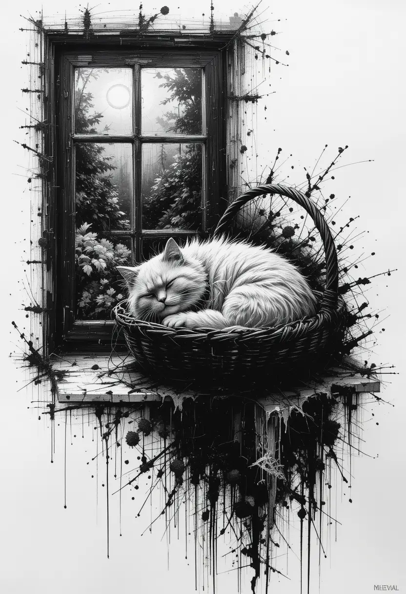日当たりの良い窓辺のかごで眠るペルシャ猫