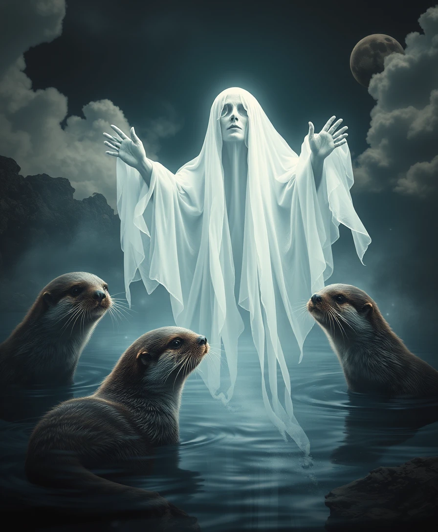 Fantasma surreal do desejo com lontras sonhadoras em equilíbrio
