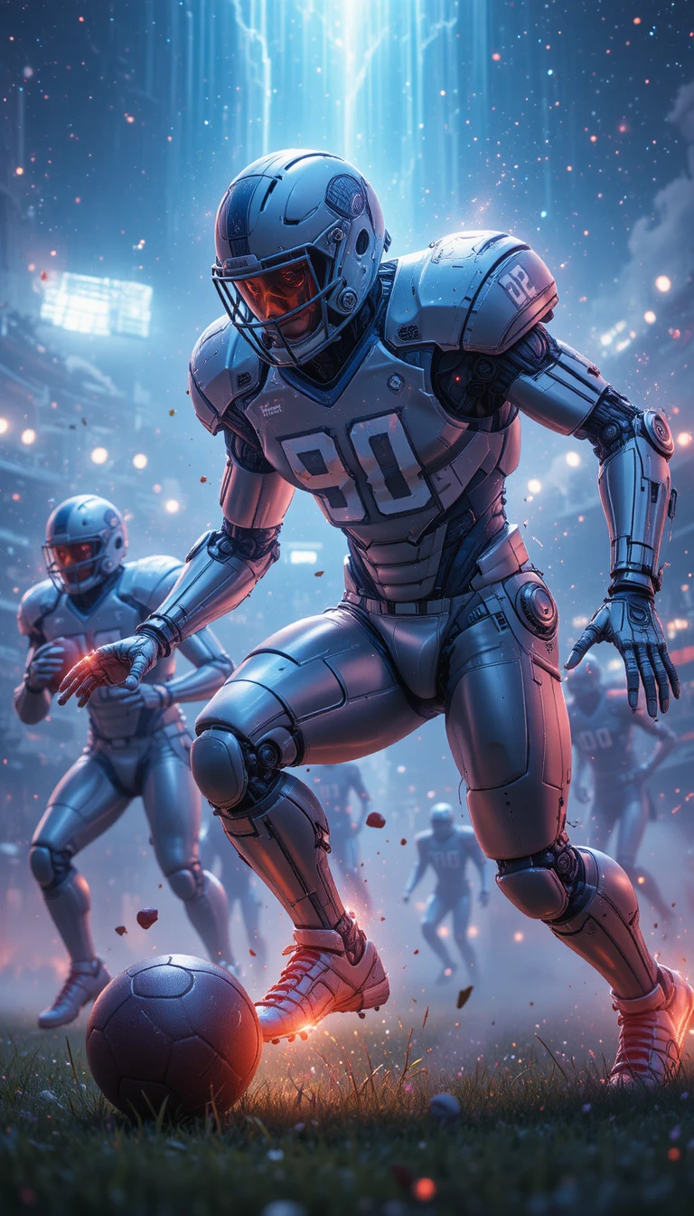 Robots humanoides jugando un partido mortal de fútbol