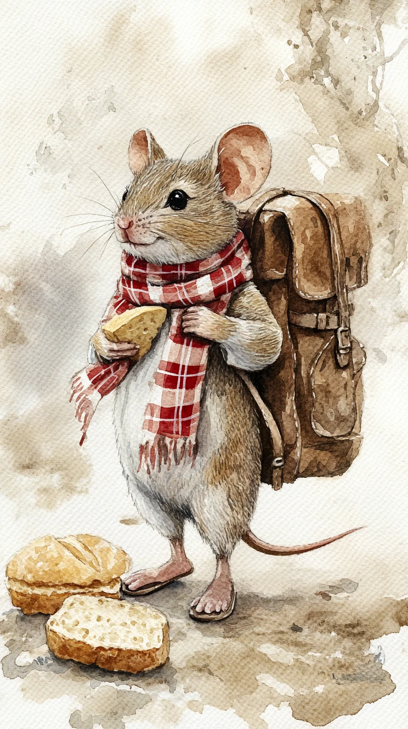 Niedliche wandernde Maus mit Picknick in Aquarellkunst