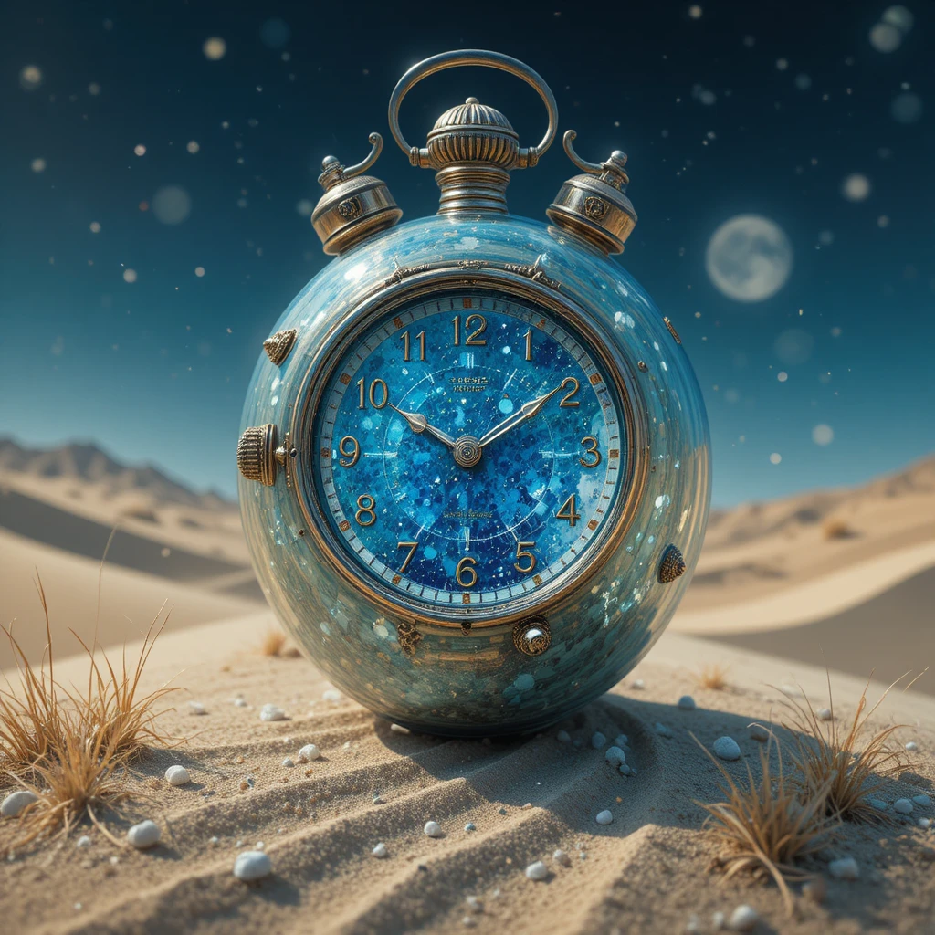 Small brass pocket watch resting on desert sand dunes