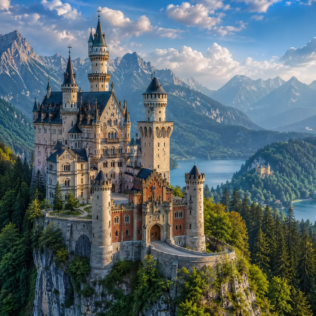 Märchenschloss an einem zerklüfteten bayerischen Berghang