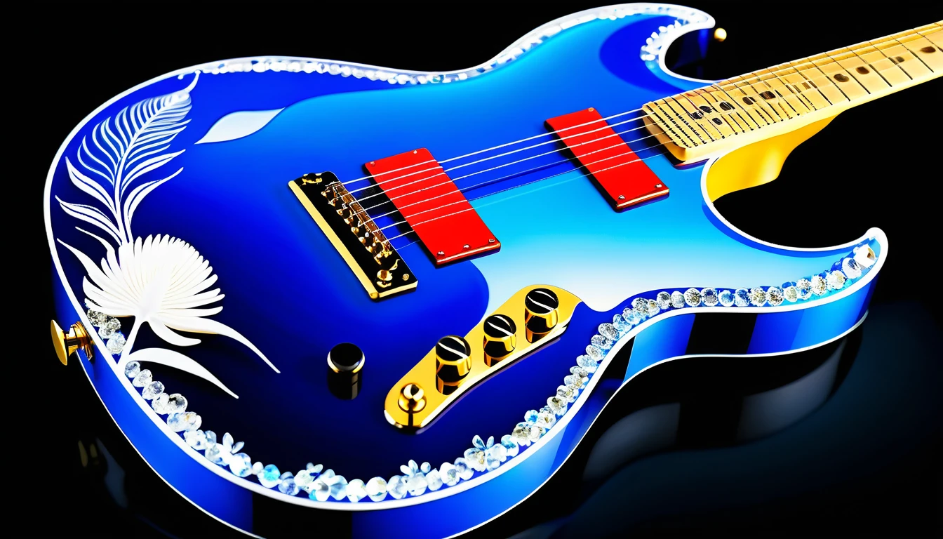 Guitarra de cristal coberta com luxuosos detalhes inspirados no oceano