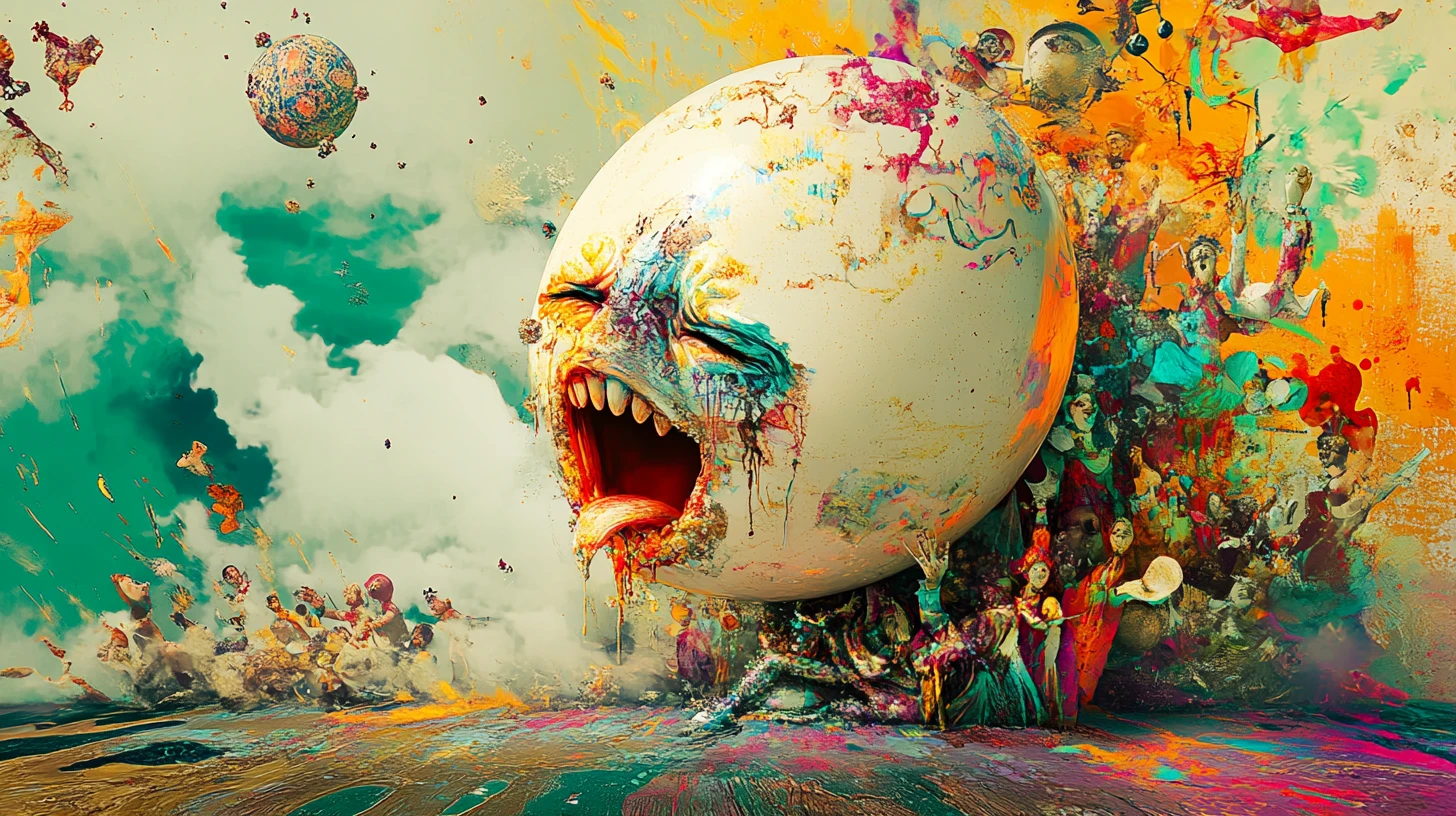 Scena fiabesca surreale con la signora Humpty Dumpty in lacrime