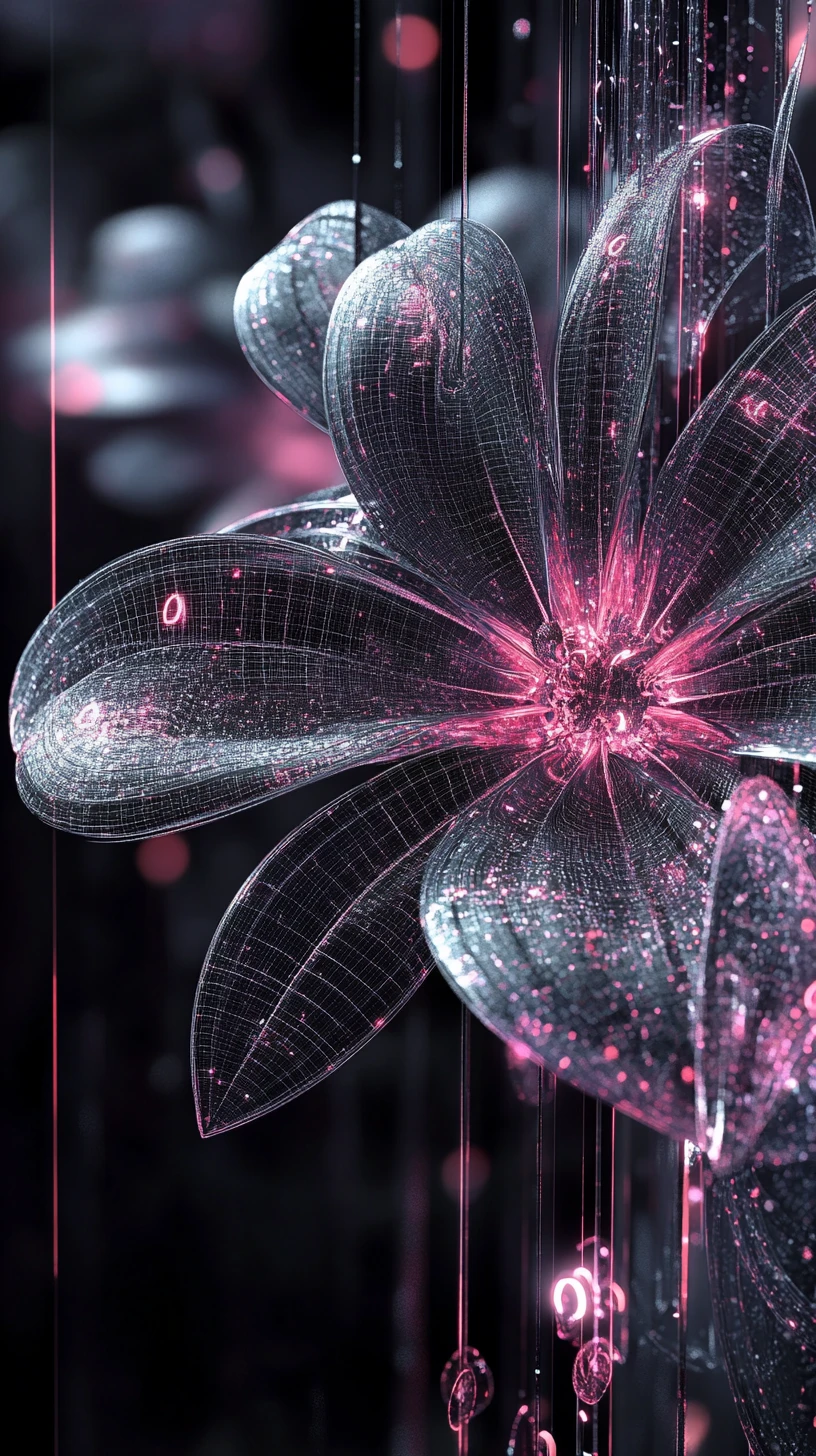 Fleur géométrique futuriste aux pétales de données néon