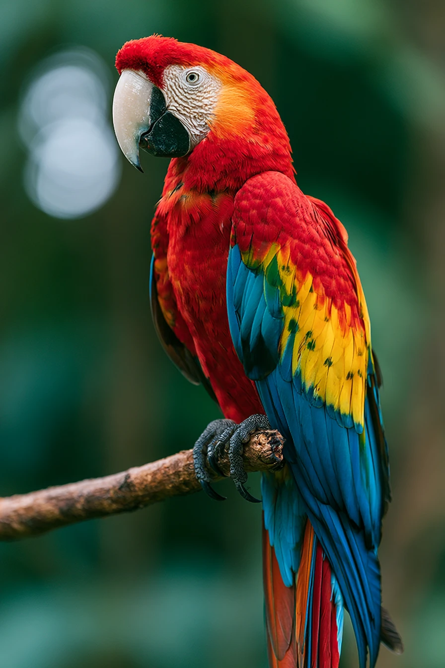 Ara colorato posato su un ramo nella foresta pluviale tropicale