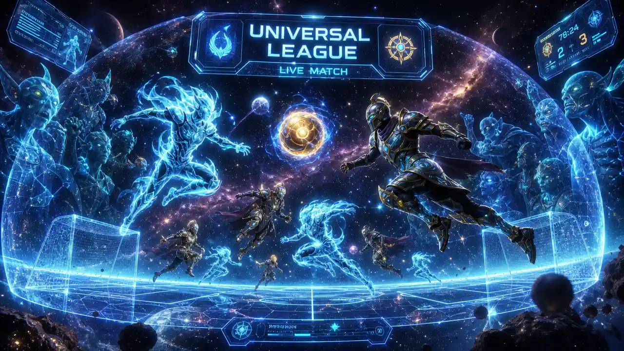 Partita di fantasy football a gravità zero dentro una cupola spaziale luminosa
