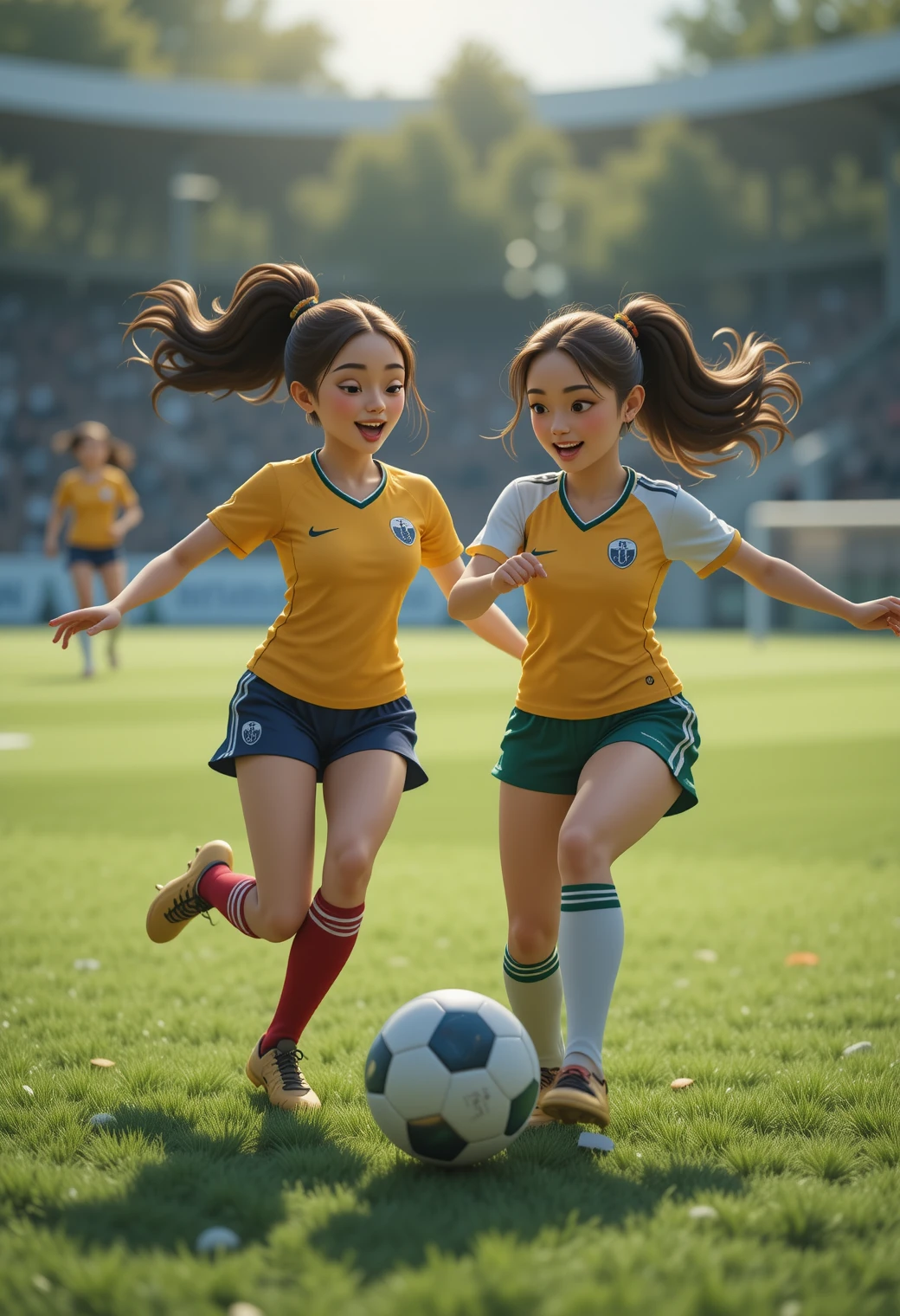 Deux athlètes féminines se disputant le ballon de football