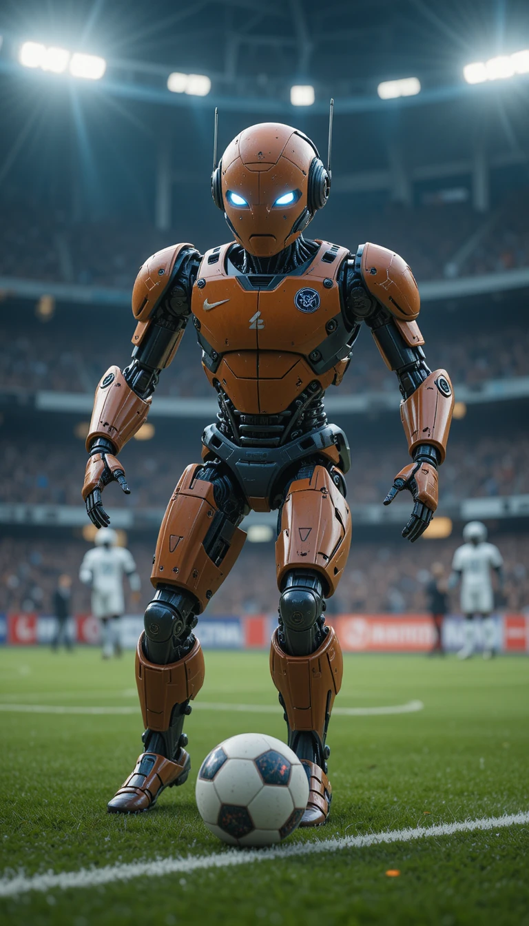 Humanoide Roboter kämpfen in einem tödlichen Welt-Roboter-Fußballmatch