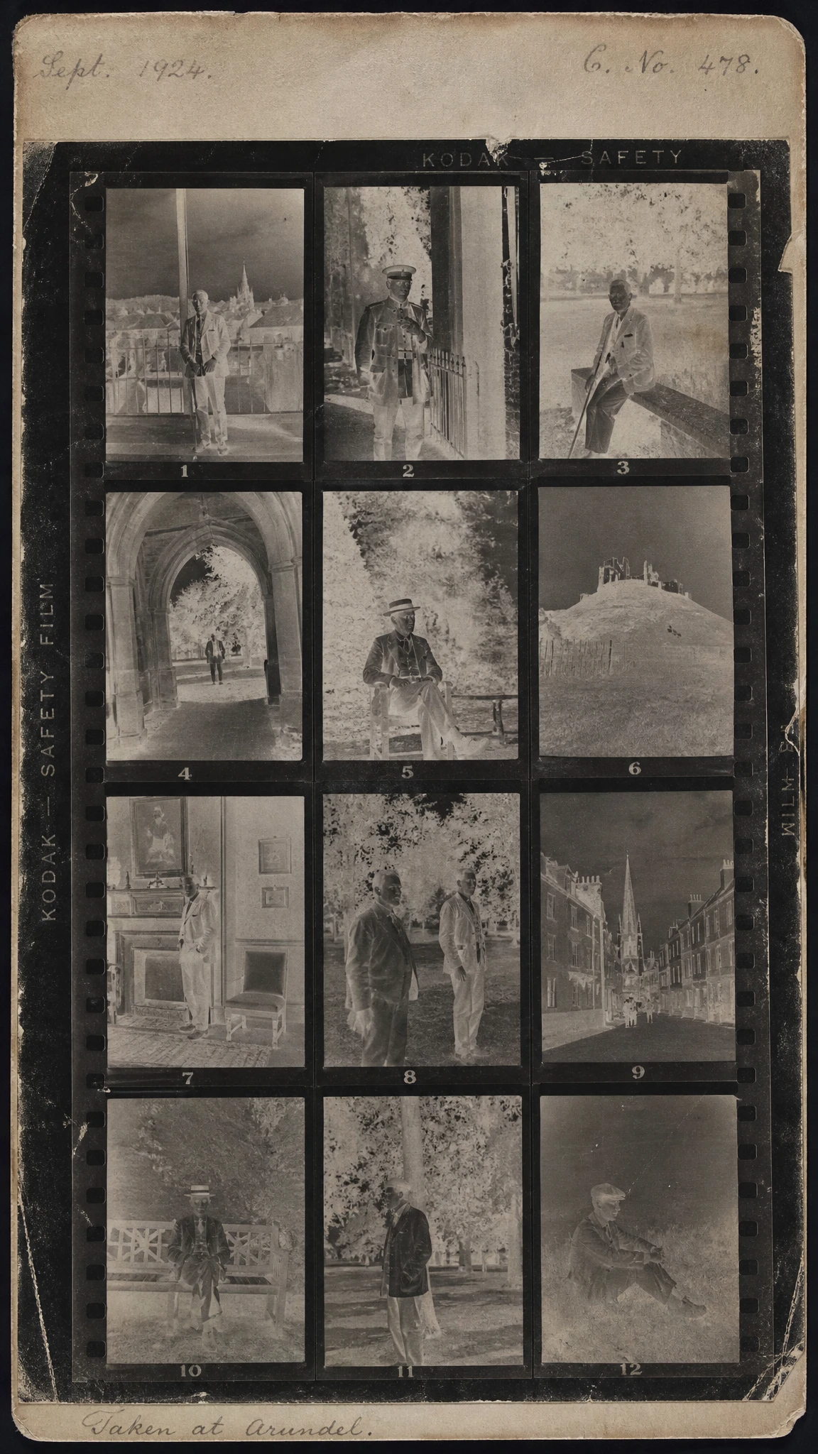 Vintage 1920s film negative on aged contact sheet paper