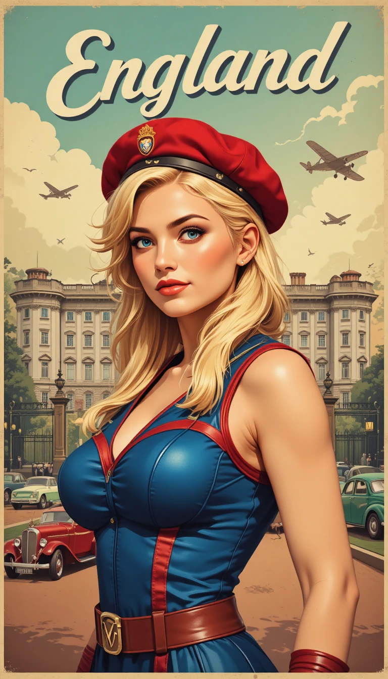 Vintage poster of a blonde fighter at Buckingham Palace