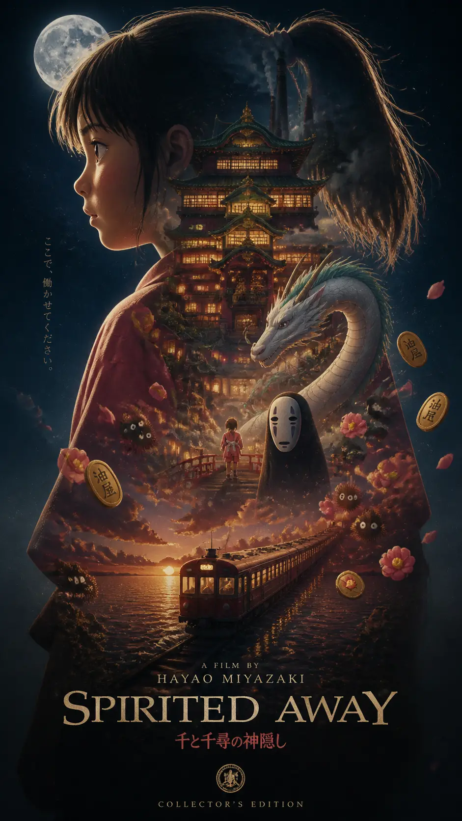 勾勒發光奇幻城市的少女剪影