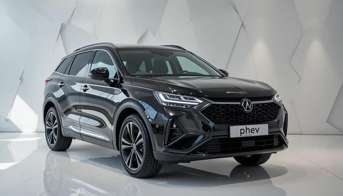 明亮展間中的黑色 Jetour T1 PHEV SUV 展示