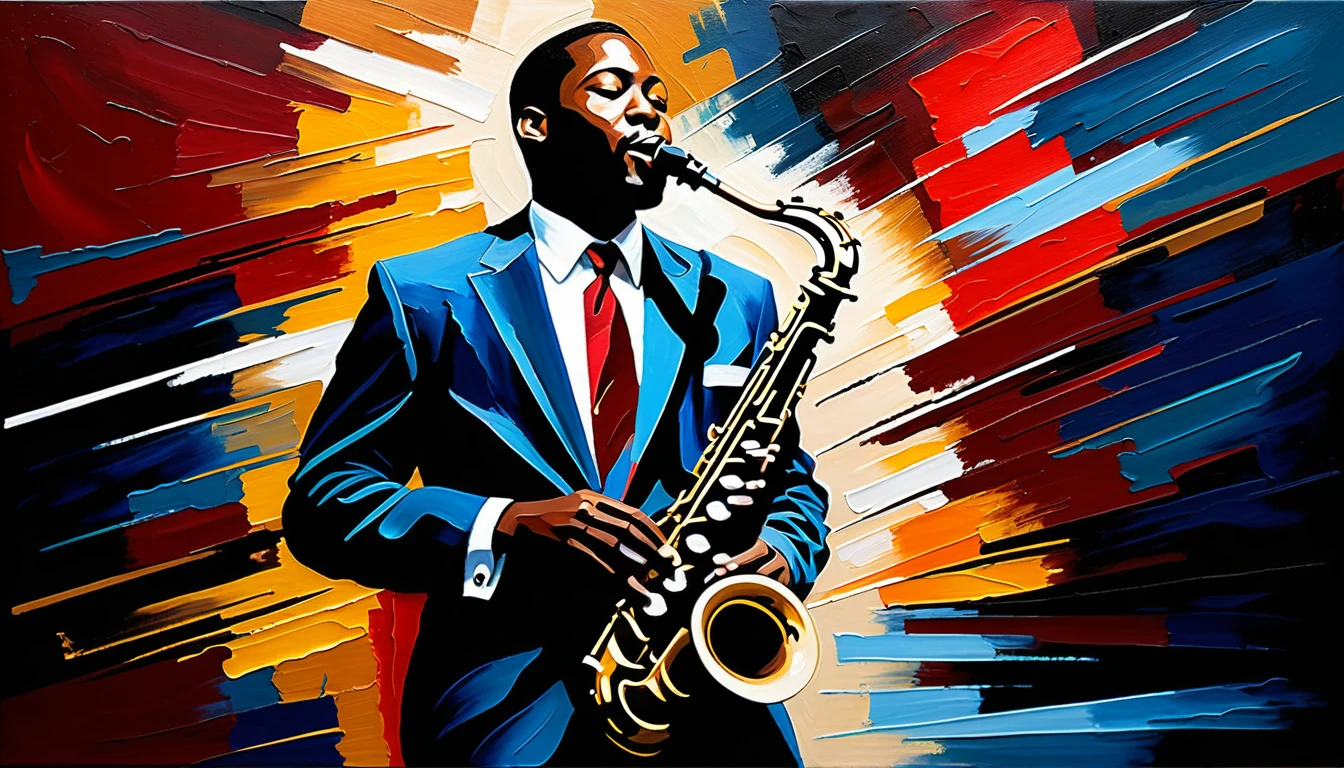 Músico de jazz em impasto tocando saxofone em clube vintage