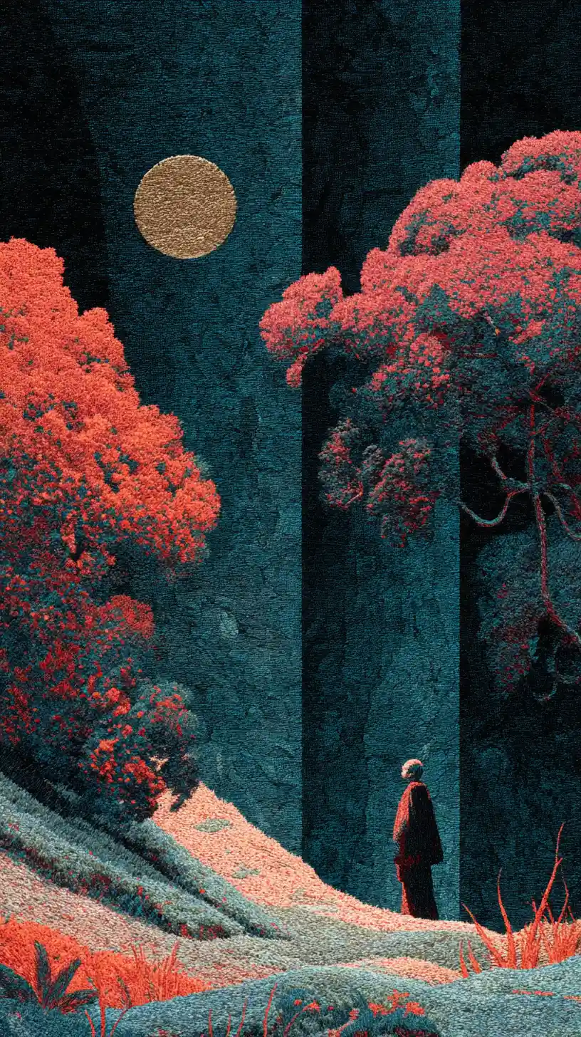 Surreal minimalist collage in a moody dreamlike composition