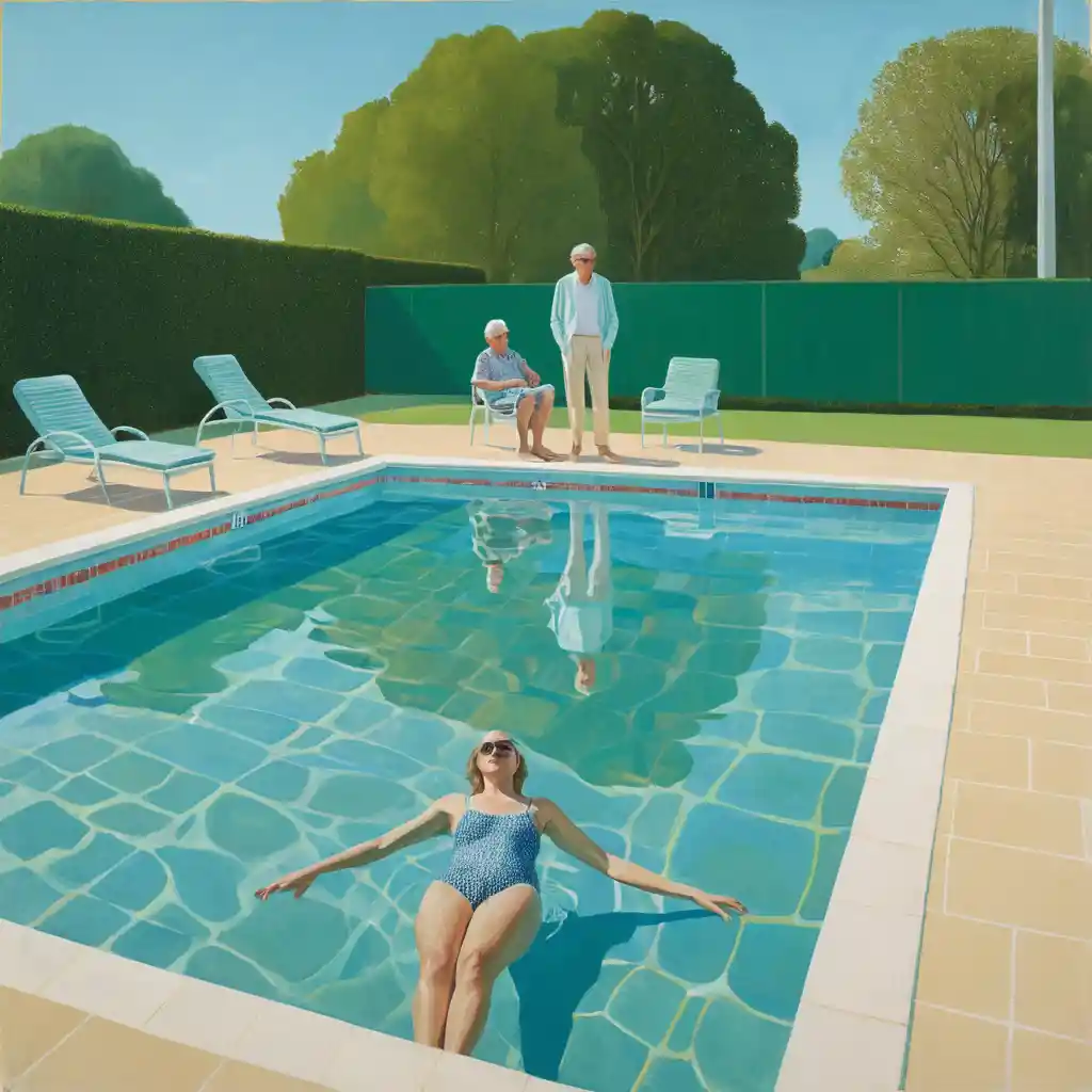 Man observing young people by a serene swimming pool