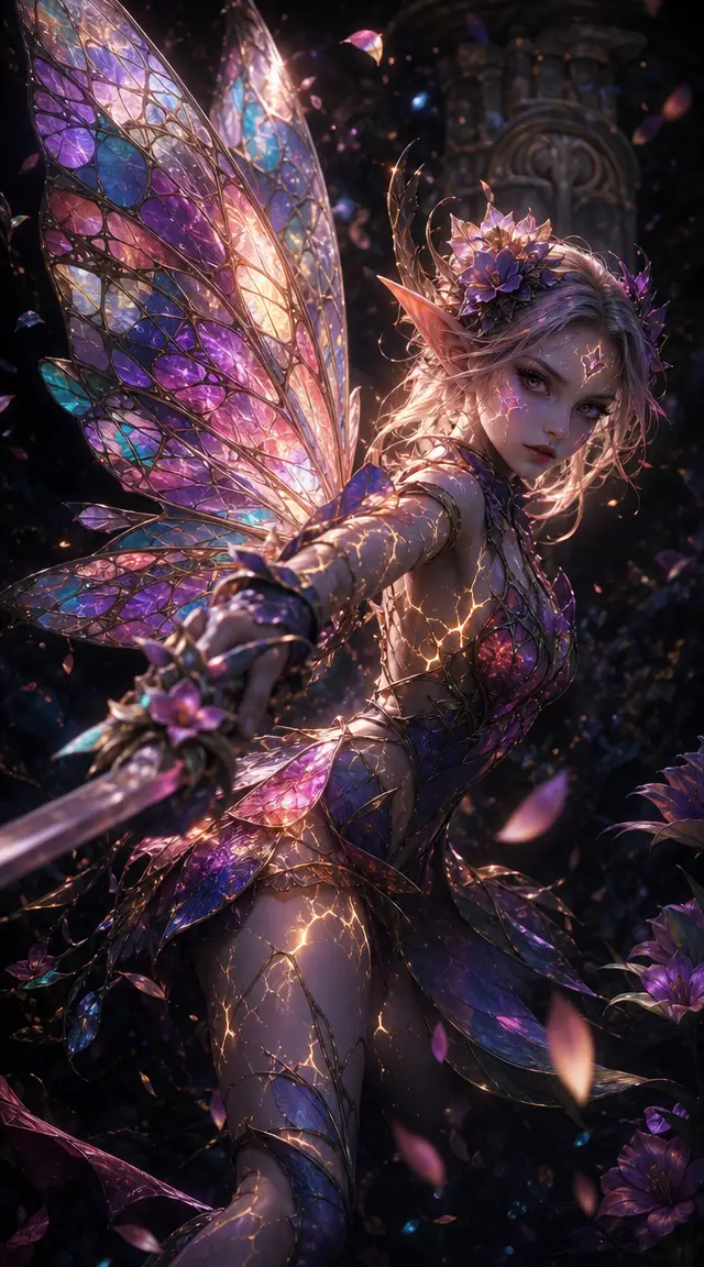 Fée Duelliste Féroce Prête à Frapper en Armure Fantastique
