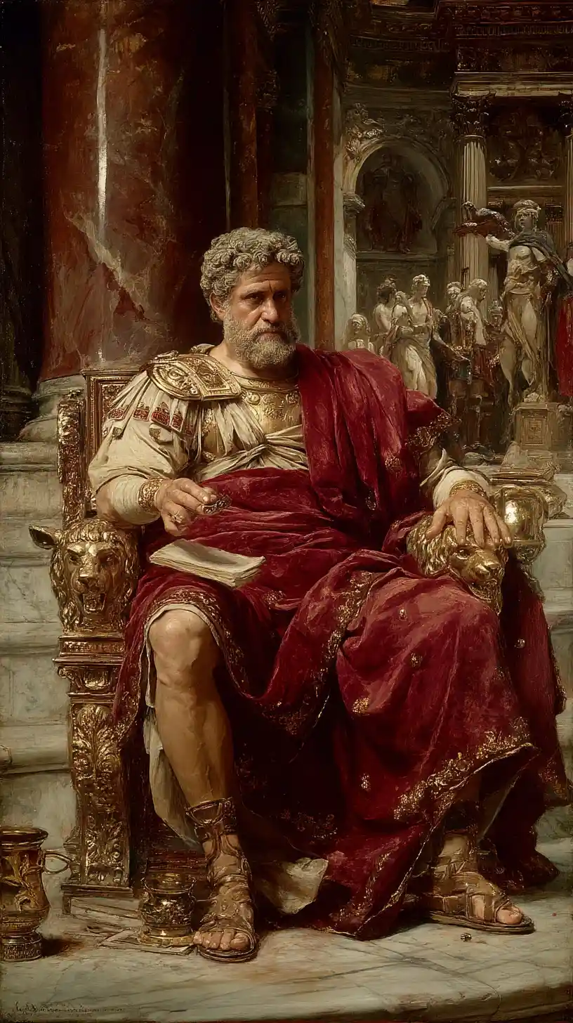Roman emperor portrait on a grand palace throne