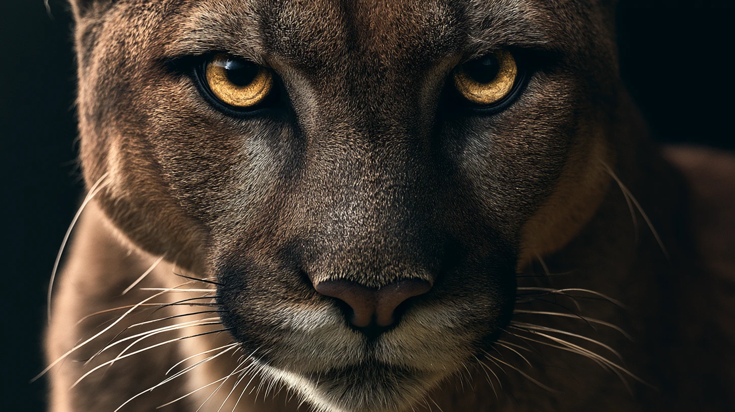Portrait en Très Gros Plan d’un Puma aux Intenses Yeux Dorés