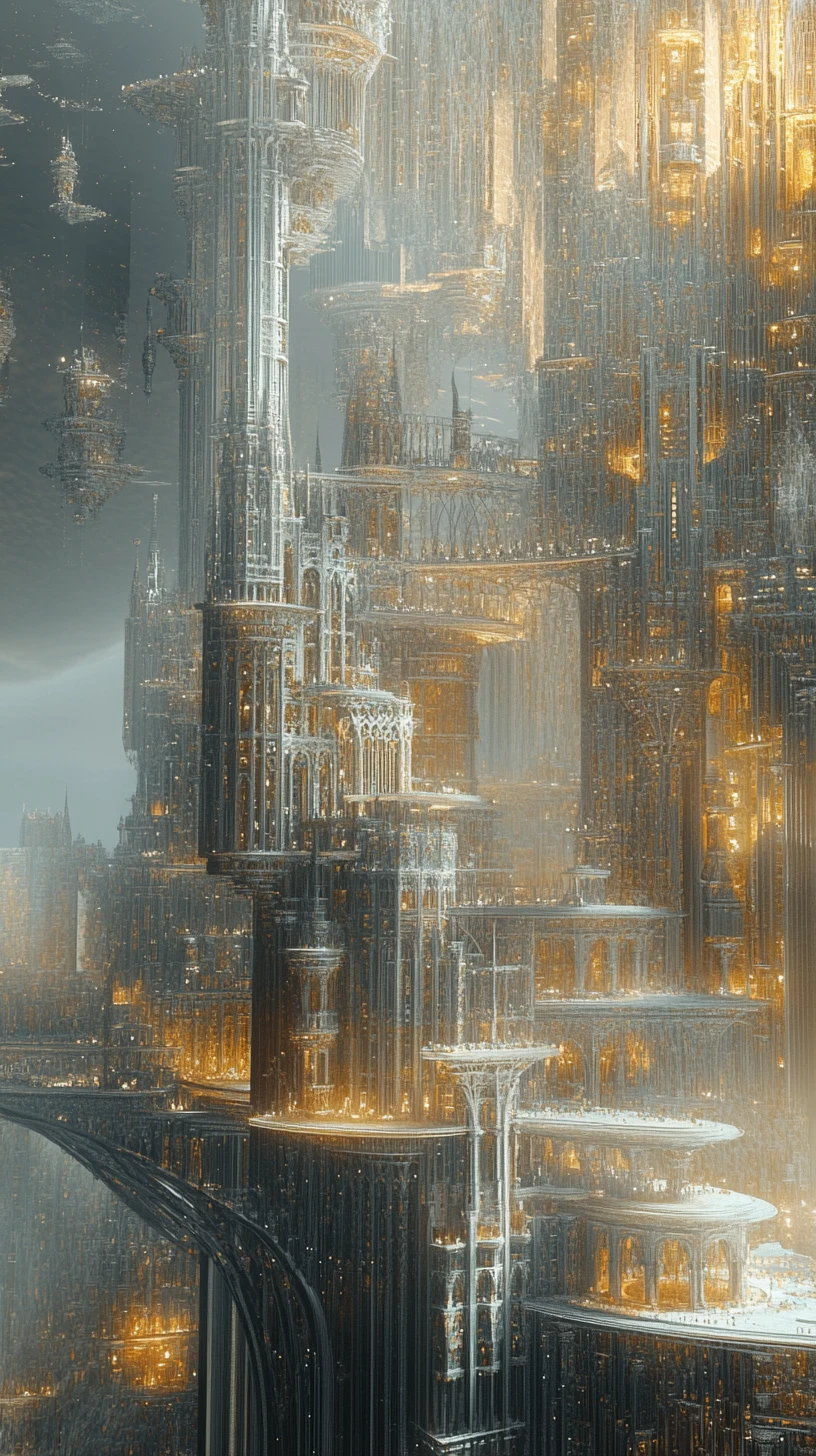 Paysage urbain surréaliste se dissolvant en structures particulaires fluides
